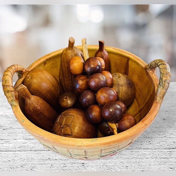 Vintage Wooden Fruit in Ceramic Bowl - Picture 2 of 6